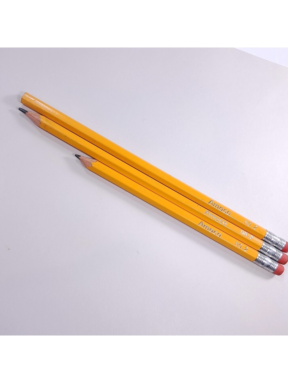 Amoco Wooden pencil set 3 no 2 #2 yellow gas oil advertising employee Vintage